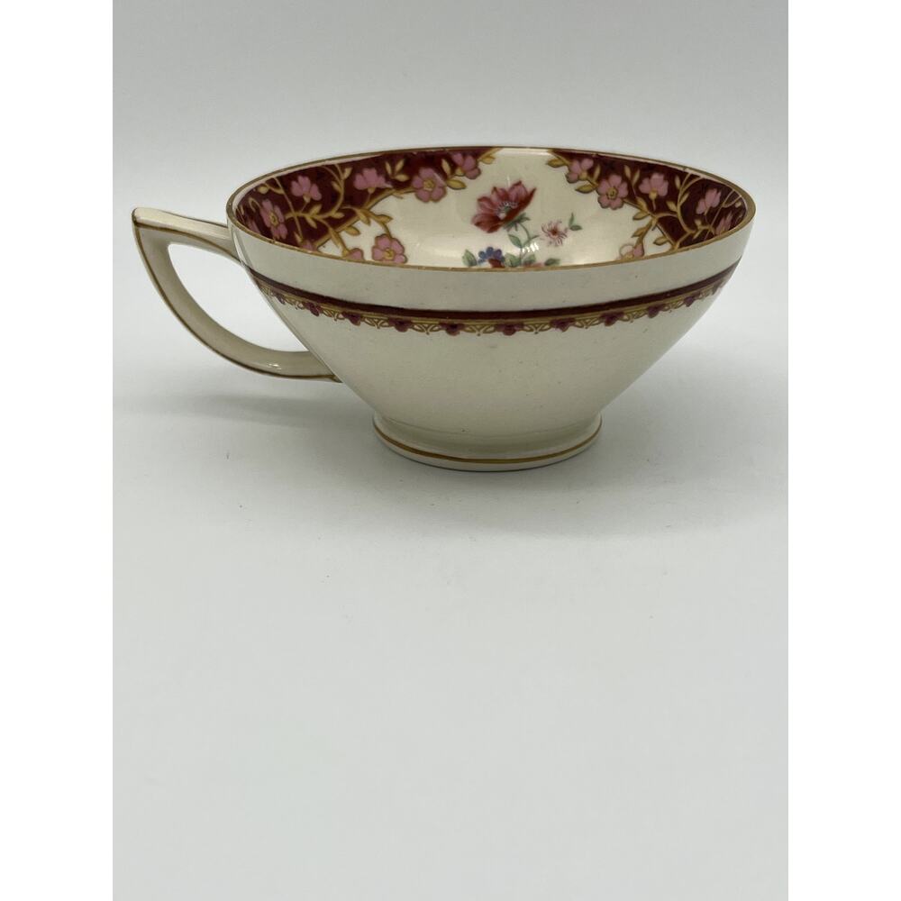 Vintage Myott Staffordshire England Ivory w/ Pink & Red Flowers Gold Tea Cup